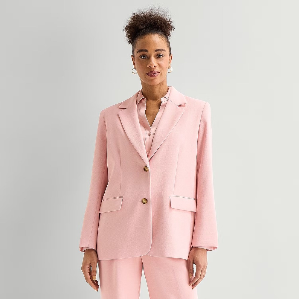 MSRP $98 Worthington Womens 12 Petite Silver Pink Relaxed Fit Blazer
